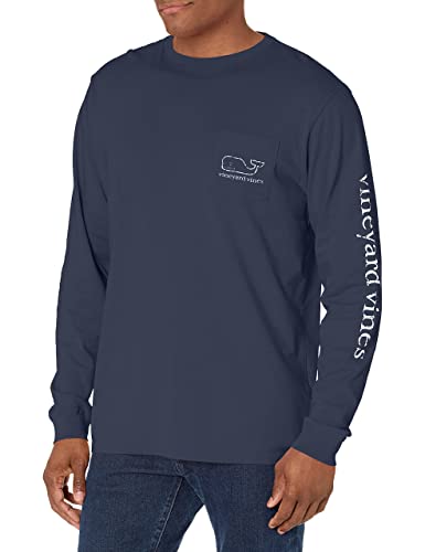 vineyard vines Men's Long Sleeve Vintage Whale Pocket T-Shirt, Blue Blazer, X-Small
