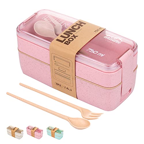 TARLINI | Pink Stackable Bento Box for Meal Prep - Eco-Friendly Design - Ideal for Work & On-The-Go - Includes Utensil Set - Compact & Convenient Lunch Containers | 25.36 OZ