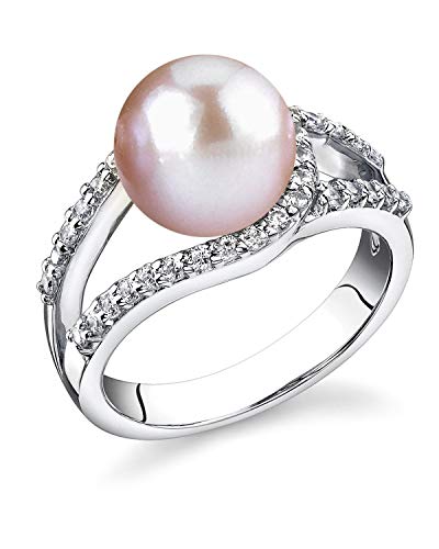 Freshwater Cultured Pearl Ring for Women, Tessa Ring in Pink with Sterling Silver and Crystals - THE PEARL SOURCE