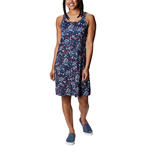 Columbia Women's Freezer III Dress, UV Sun Protection, Moisture Wicking Fabric, Collegiate Navy Americana Fishing Print, X-Small