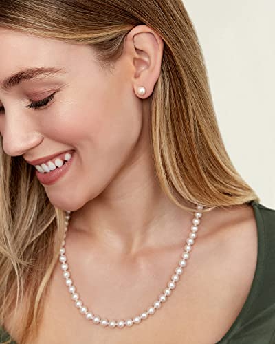 THE PEARL SOURCE 6.5-7mm AAA Quality Round White Freshwater Cultured Pearl Necklace for Women in 18" Princess Length