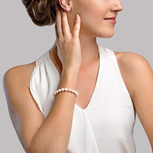 THE PEARL SOURCE 14K Gold 7-8mm AAAA Quality Round White Freshwater Cultured Pearl Bracelet for Women