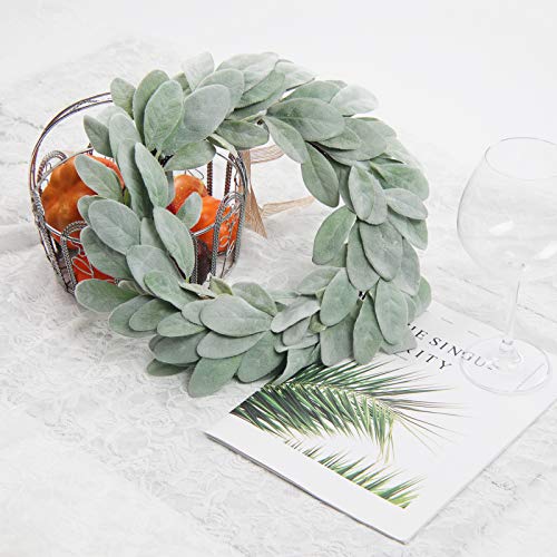 SHACOS Artificial Lambs Ear Wreath 13 inch Farmhouse Small Greenery Wreath Candle Wreath Home Wedding Decor